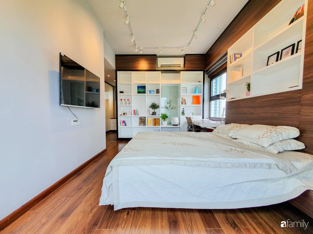 Phòng ngủ master đẹp sang trọng với điểm nhấn từ màu sắc tương phản.