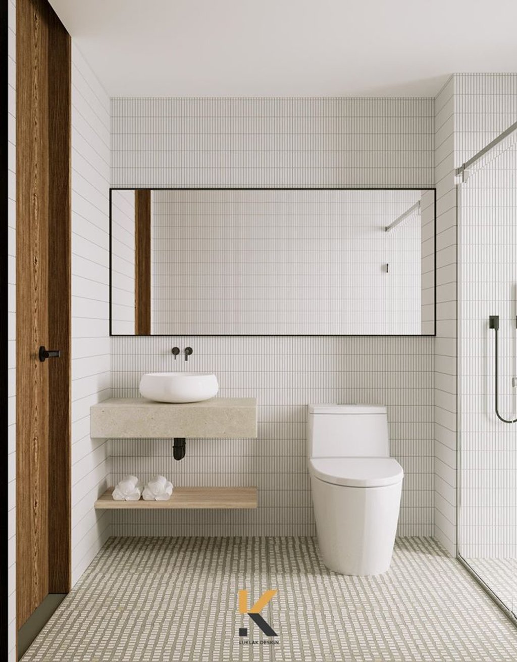 Nhà vệ sinh ở mỗi phòng lại có sự khác biệt. Một bên dùng ốp đá màu xám trầm, một bên sáng rực rỡ và có màu trắng sang trọng.