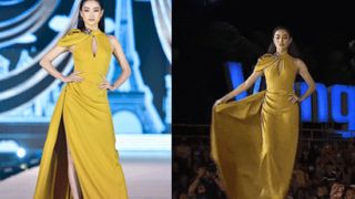 Thót tim trước khoảnh khắc xoay người lộ vòng 3 của HH Lương Thùy Linh ngay trên sàn catwalk của đêm thi Người đẹp Thời trang - HHVN 2020