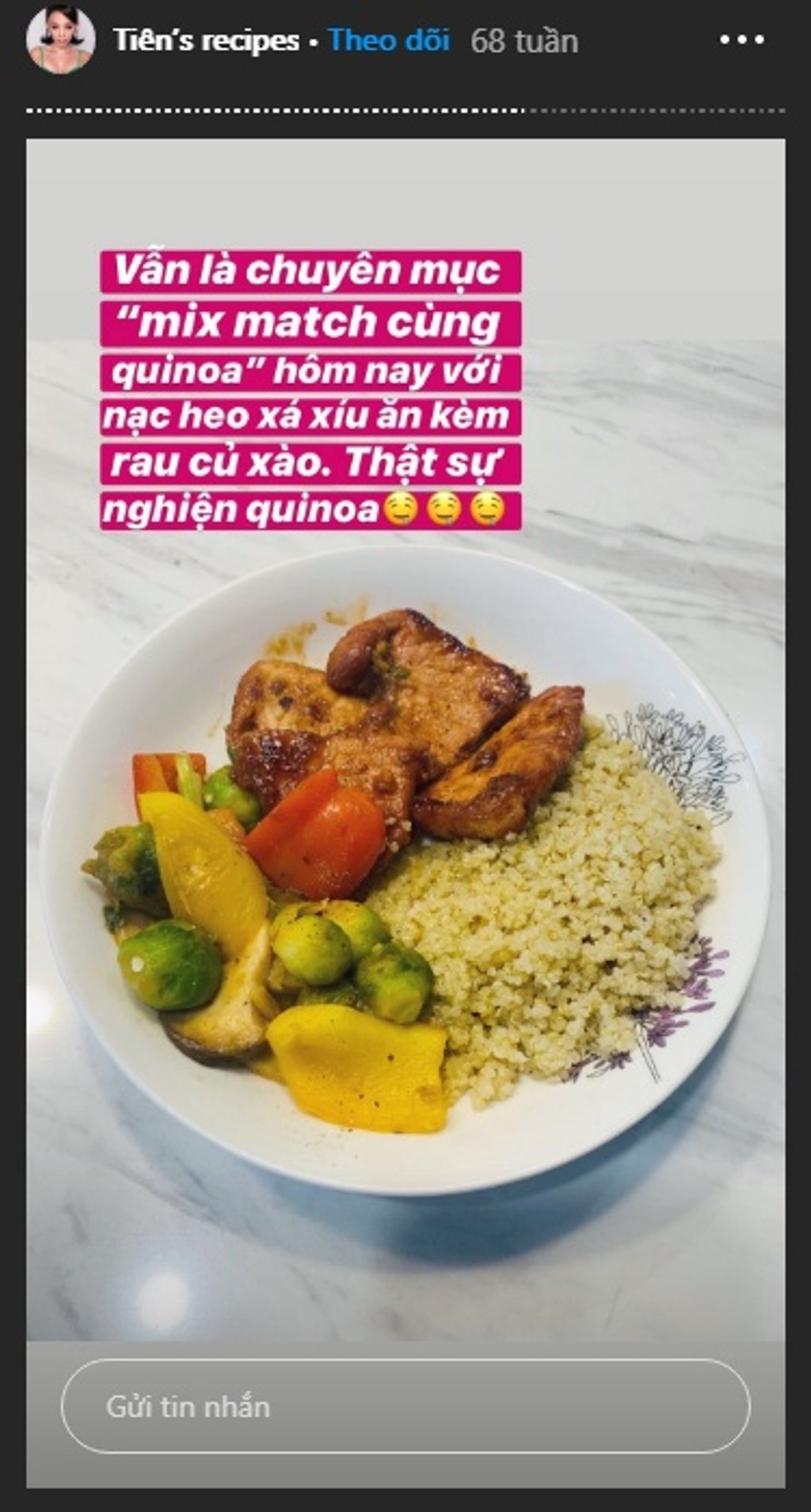 Thực đơn của Tóc Tiên thường xuyên xuất hiện quinoa.