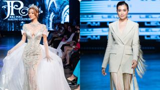 Cả Hoa hậu Tiểu Vy và Á hậu Kiều Loan đều khiến khán giả "ngột thở" với màn khoe ngực khủng trên sàn diễn  Fashion Festival ngày 3