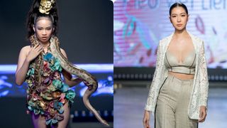 Mẫu nhí Bảo Hà catwalk với trăn khổng lồ, Á hậu Thúy Vân diện crop top khoe vòng eo sau sinh 2 tháng tại Fashion Festival 2020