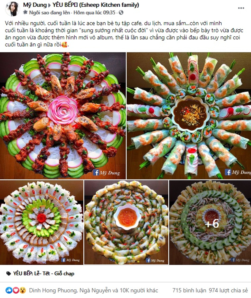 Hai bài chia sẻ về mâm cơm siêu đẹp của Mỹ Dung nhận được 10.000 - 20.000 lượt likes.