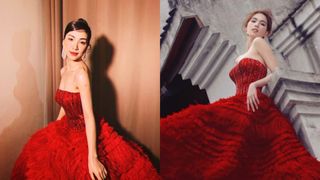 Diện váy đỏ bồng xoè: Hòa Minzy "quẩy" khuyên tai sang chảnh, Ngọc Trinh đơn giản bất ngờ