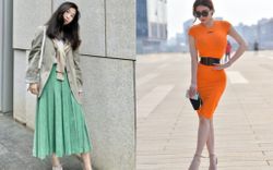 Street style Châu Á: Nhiều màu sắc xuống phố nhưng bất ngờ nhất là màn khoe eo mỏng dính của cô nàng váy cam