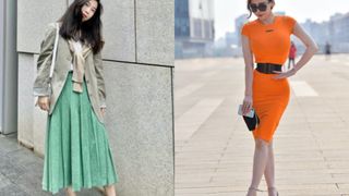 Street style Châu Á: Nhiều màu sắc xuống phố nhưng bất ngờ nhất là màn khoe eo mỏng dính của cô nàng váy cam